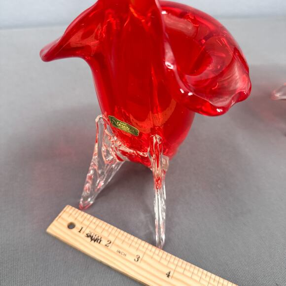 Set of 2 VTG Murano Sommerso Jack in Pulpit Cornucopia Red Clear Vase Japan 8" - Picture 16 of 16
